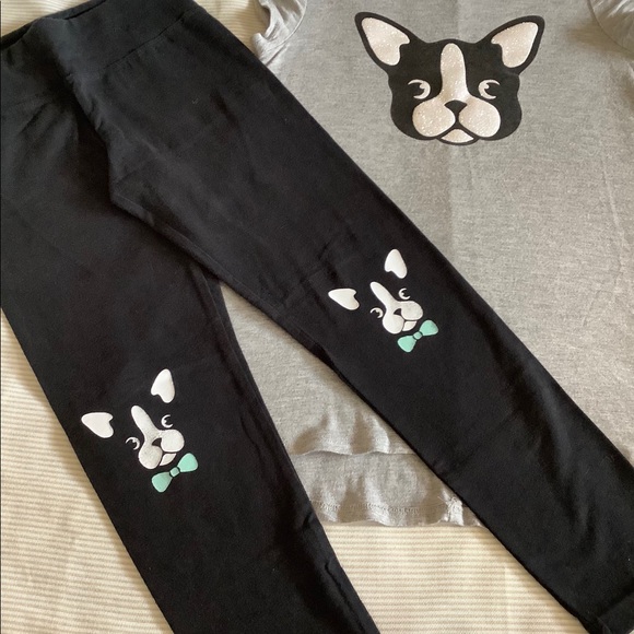 Girls Justice “Dog Face” Top & Leggings Set Size 7 - Picture 2 of 3